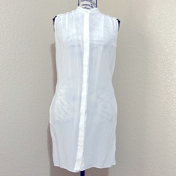 ALL SAINTS Sheer Ivory Silk Sleeveless Button Down Shirt Dress with pockets